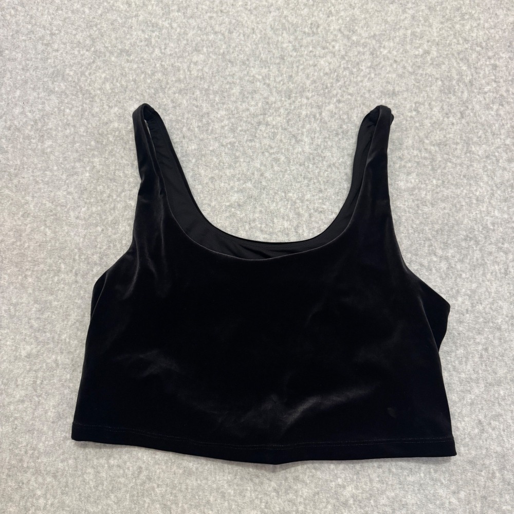 Athleta Women Black Velvet Crop Tank Top Built-in Shelf Bra XL Scoop Neck Yoga